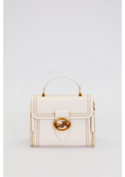 Krem Aksesuar Kilitli El Çantası