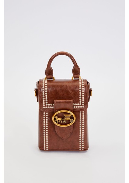 Kahve Dikdörtgen Formlu Dikişli El Çantası