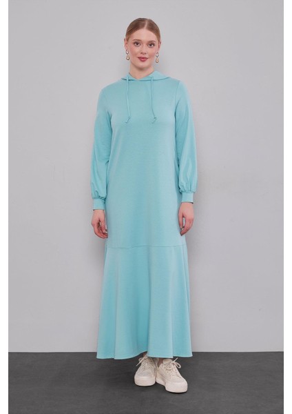 Yeşil Kapuşonlu Gizli Cep Detaylı Elbise