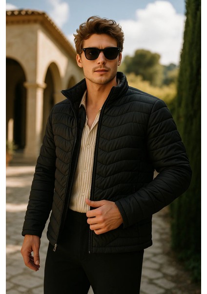 Erkek Fermuarlı Siyah Şişme Mont fiyatları