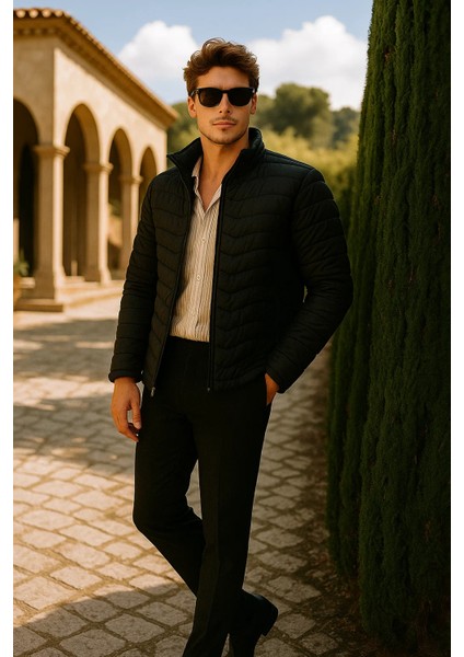 Erkek Fermuarlı Siyah Şişme Mont modelleri