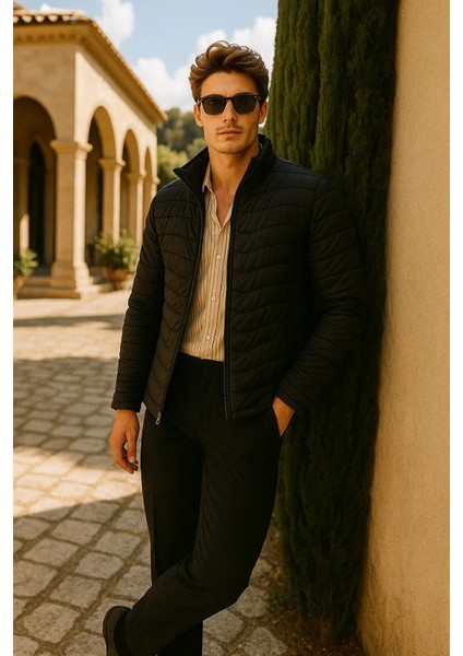 Erkek Fermuarlı Siyah Şişme Mont fırsatları