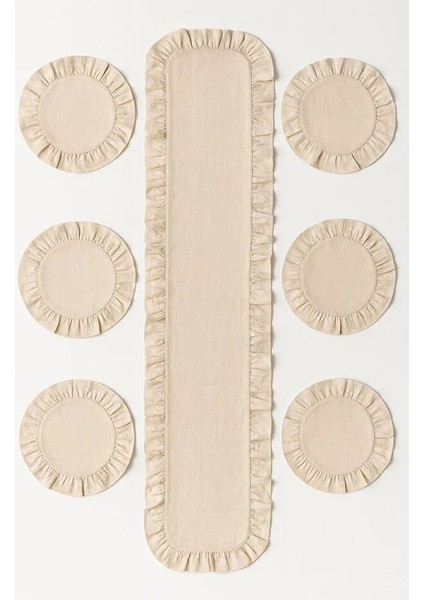 Fırfırlı Runner ve Supla Takımı - Masa Örtüsü Takımı 7 Parça 150X50 fiyatları