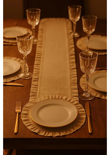 Fırfırlı Runner ve Supla Takımı - Masa Örtüsü Takımı 7 Parça 150X50 modelleri