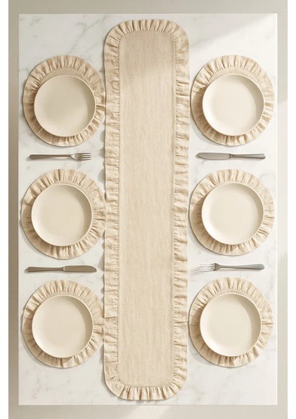 Fırfırlı Runner ve Supla Takımı - Masa Örtüsü Takımı 7 Parça 150X50