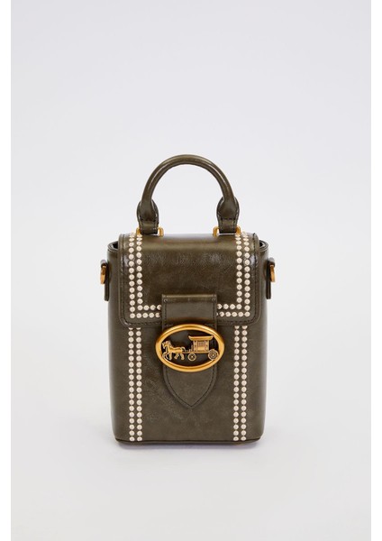 Yeşil Dikdörtgen Formlu Dikişli El Çantası