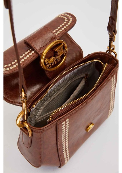 Kahve Kenar Desenli Dikişli El Çantası fırsatları