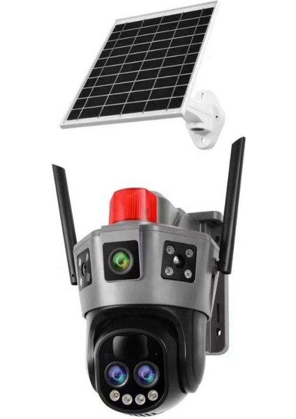 O-Kam 7050 Wifi Solar 10X Optik Zoom 3mp+3mp 2 Kamera 3 Görüntü Sirenli Akıllı Kamera Beyaz