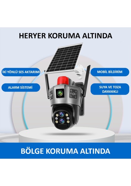 O-Kam 7050 Wifi Solar 10X Optik Zoom 3mp+3mp 2 Kamera 3 Görüntü Sirenli Akıllı Kamera Beyaz modelleri