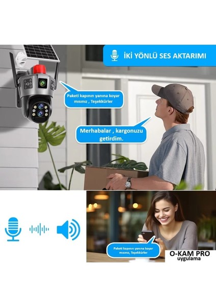 O-Kam 7050 Wifi Solar 10X Optik Zoom 3mp+3mp 2 Kamera 3 Görüntü Sirenli Akıllı Kamera Beyaz fırsatları