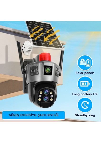O-Kam 7050 Wifi Solar 10X Optik Zoom 3mp+3mp 2 Kamera 3 Görüntü Sirenli Akıllı Kamera Beyaz indirimleri
