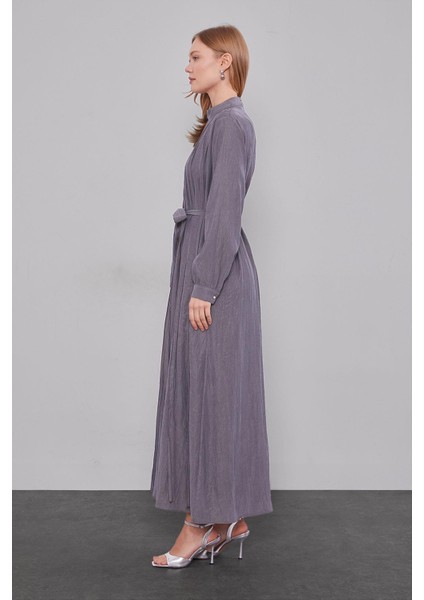 Gri Bel Bağlamalı Pile Detaylı Cupra Elbise modelleri