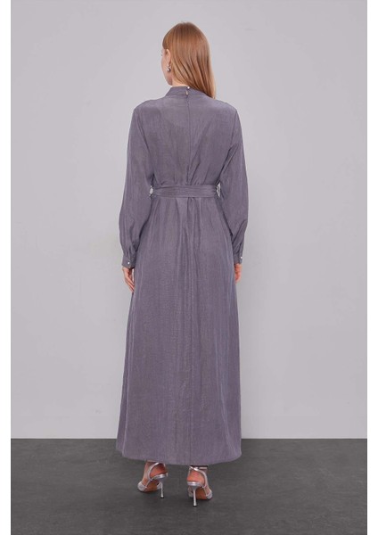 Gri Bel Bağlamalı Pile Detaylı Cupra Elbise fırsatları