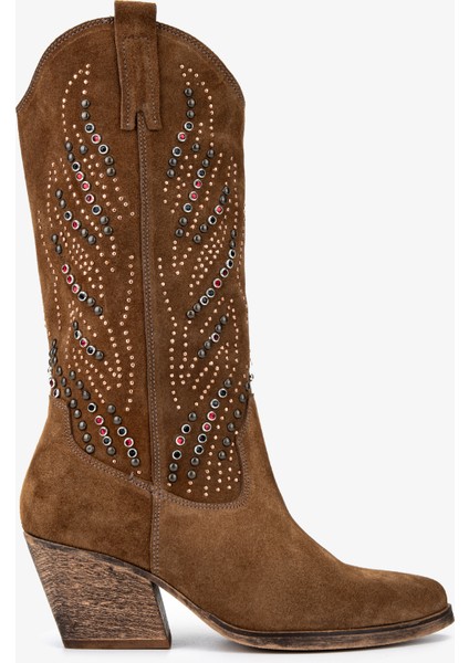 Kadın Hakiki Deri Taba Süet Western Bot 35 6038 Bn Bot SK25-26 Taba Suet