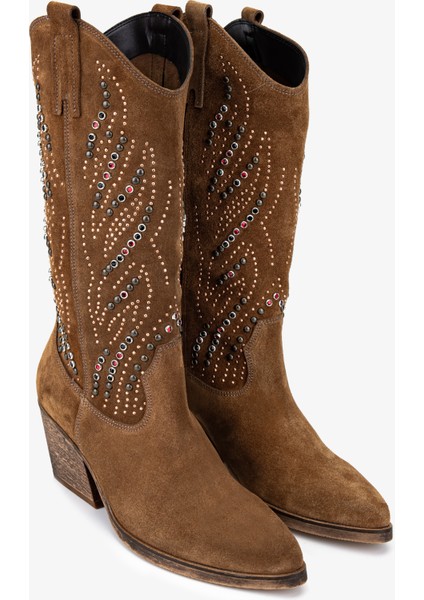 Kadın Hakiki Deri Taba Süet Western Bot 35 6038 Bn Bot SK25-26 Taba Suet fiyatları