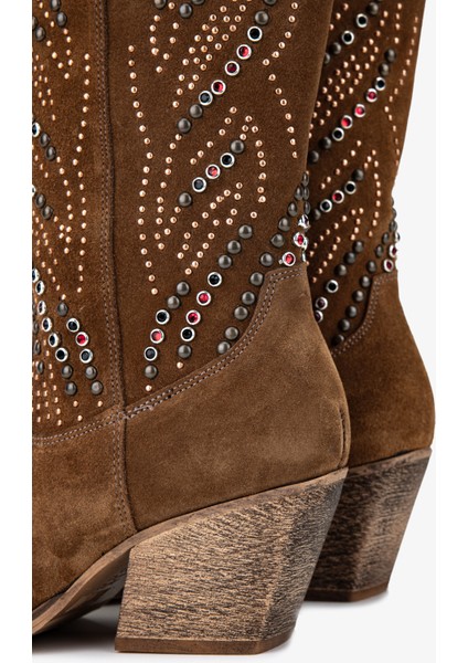 Kadın Hakiki Deri Taba Süet Western Bot 35 6038 Bn Bot SK25-26 Taba Suet fırsatları