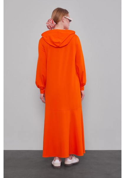 Oranj Kapuşonlu Gizli Cep Detaylı Elbise fırsatları