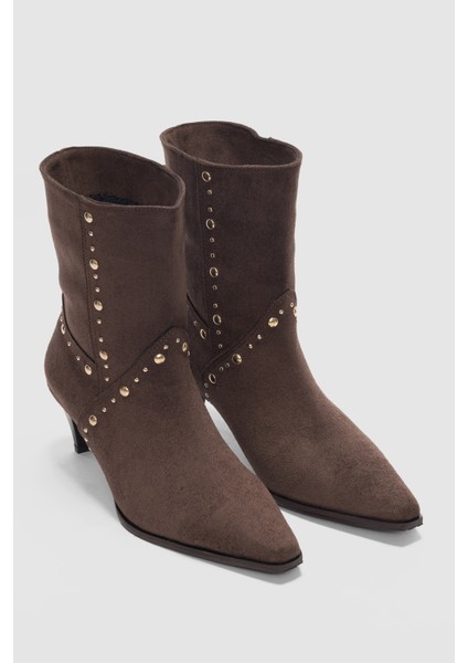 Aurelis Kısa Topuklu Sivri Burun Kadın Bot- Kahve Süet fiyatları