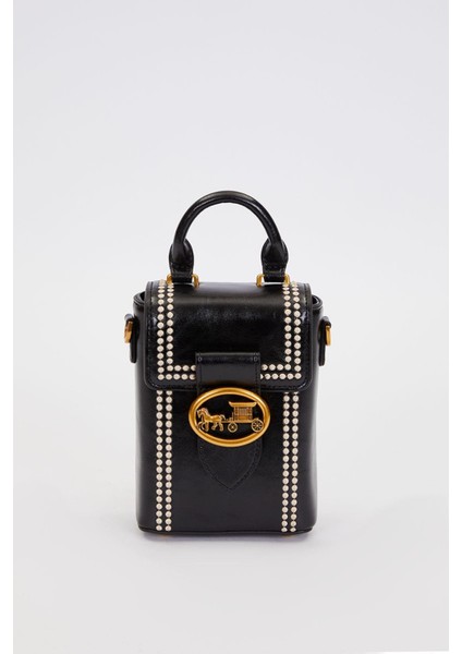 Siyah Dikdörtgen Formlu Dikişli El Çantası