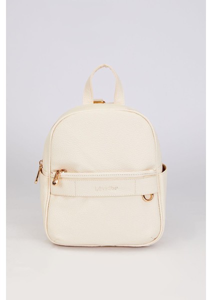 Krem Fermuar Gözlü Sırt Çantası