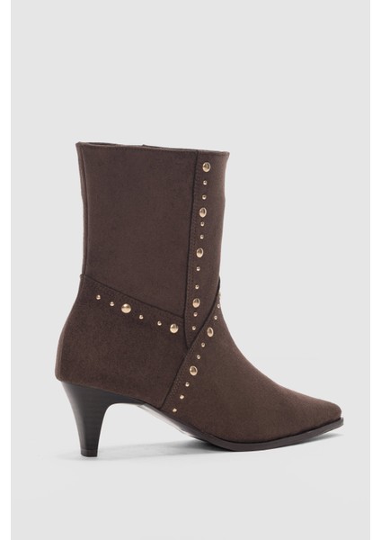 Aurelis Kısa Topuklu Sivri Burun Kadın Bot- Kahve Süet modelleri