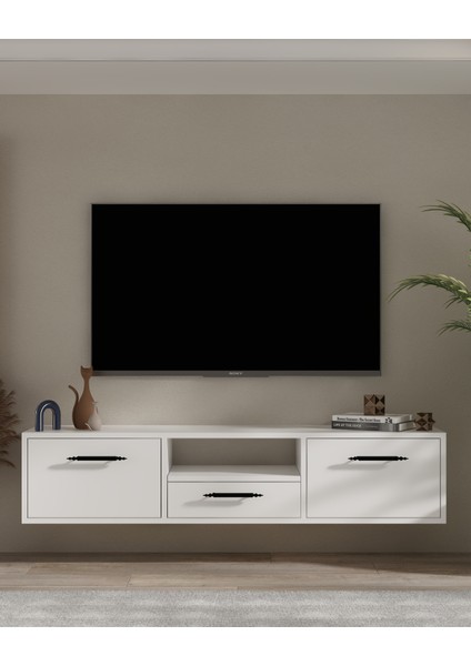 1331DROPDD-128 Duvara Montaj Tv Sehpası Beyaz-Siyah