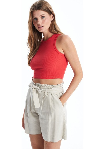 Yeni Sezon Bisiklet Yaka Dokulu Kadın Crop