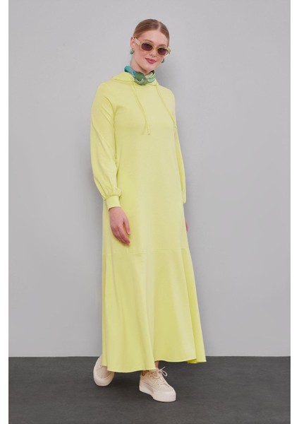 Su Yeşili Kapuşonlu Gizli Cep Detaylı Elbise