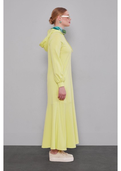 Su Yeşili Kapuşonlu Gizli Cep Detaylı Elbise modelleri