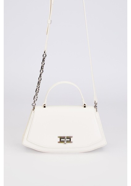 Beyaz Geometrik Model Omuz Çantası