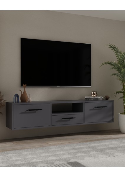 1331DROPDD-128 Duvara Montaj Tv Sehpası Antrasit-Siyah