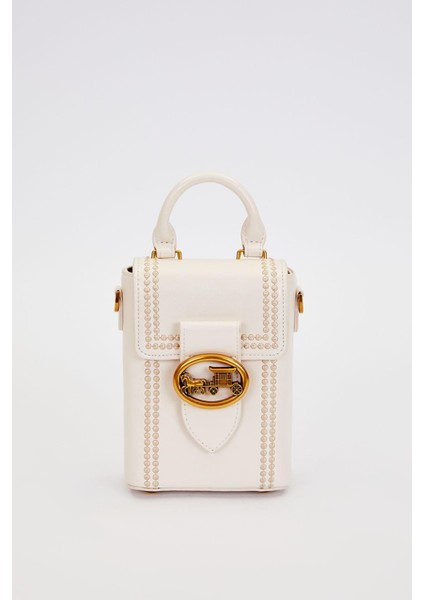 Krem Dikdörtgen Formlu Dikişli El Çantası