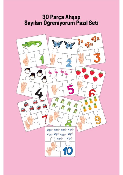 Renkli 30 Parça Ahşap Sayı Öğrenme Pazılı Seti