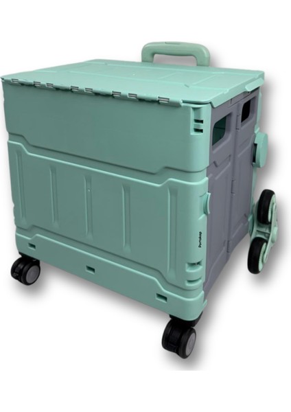 8 Tekerlekli Yeşil 56L Büyük Boy Sabit Alüminyum Tutacaklı Alışveriş Arabası