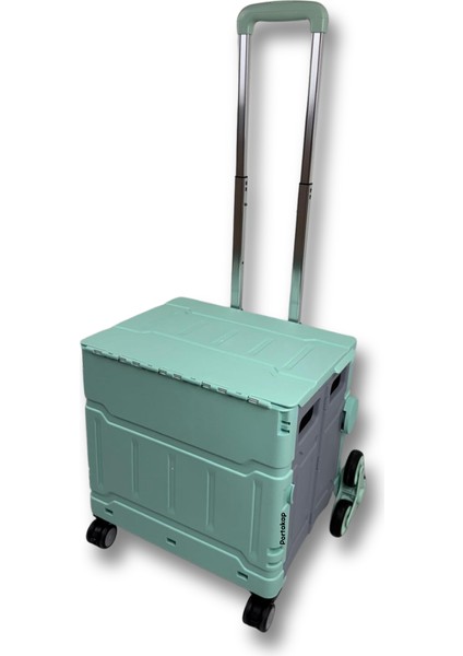 8 Tekerlekli Yeşil 56L Büyük Boy Sabit Alüminyum Tutacaklı Alışveriş Arabası modelleri