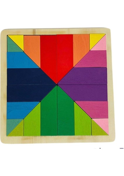 Renkli Ahşap Tangram 24 Parça Zeka ve Eğlence Oyunu 18X18CM modelleri