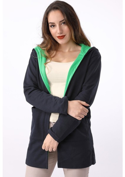 Günlük Renkli Kapüşonlu Spor Kadın Ceket