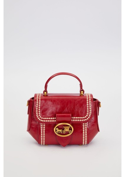 Kırmızı Kenar Desenli Dikişli El Çantası