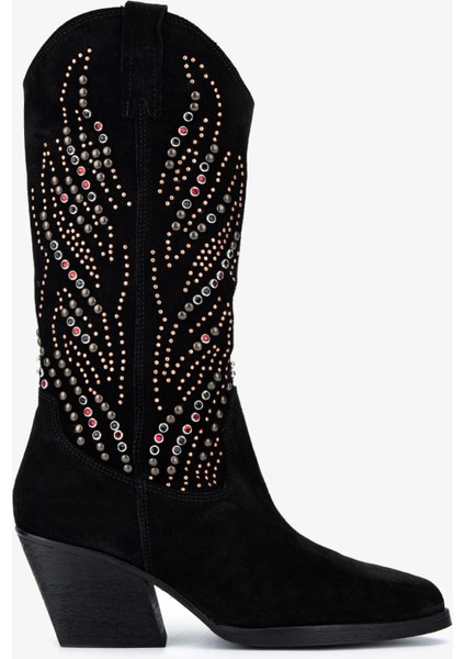 Kadın Hakiki Deri Siyah Süet Western Bot 35 6038 Bn Bot SK25-26 Sıyah Suet