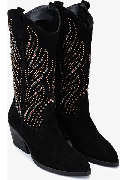 Kadın Hakiki Deri Siyah Süet Western Bot 35 6038 Bn Bot SK25-26 Sıyah Suet fiyatları