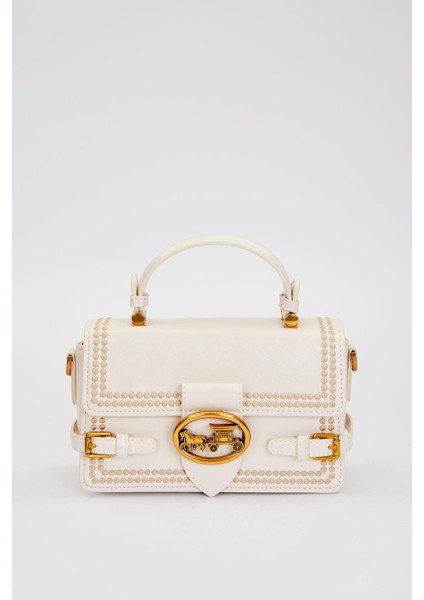 Krem Ikili Kemer Görünümlü El Çantası