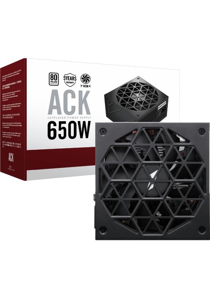 ACK 650W 80+ Aktif PFC 14CM Fan 5 Yıl Garantili Siyah Güç Kaynağı