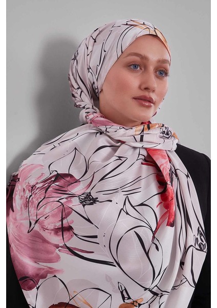 Hardal Soyut Çiçek Desen Twill Şal