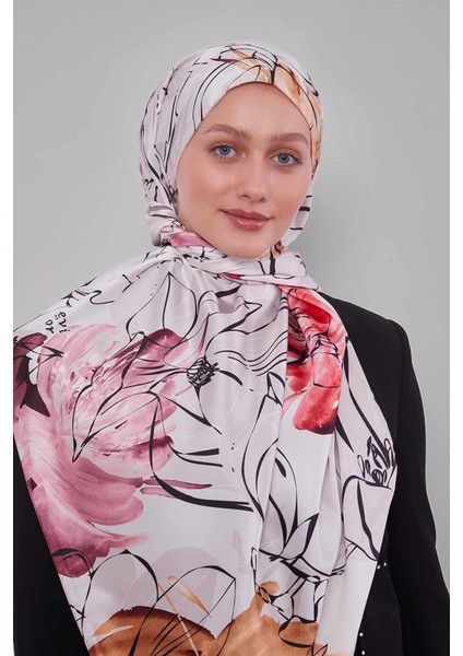 Hardal Soyut Çiçek Desen Twill Şal modelleri