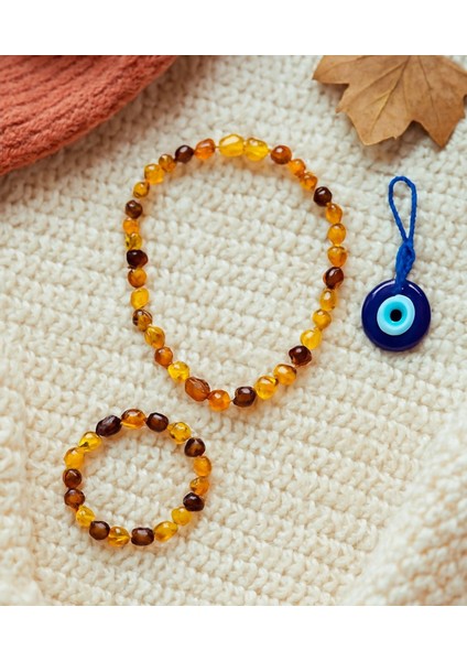 Gerçek Kehribar Çocuk Kolyesi Bileklik Seti Bebek Kehribar Kolyesi Bileği Ikili Set