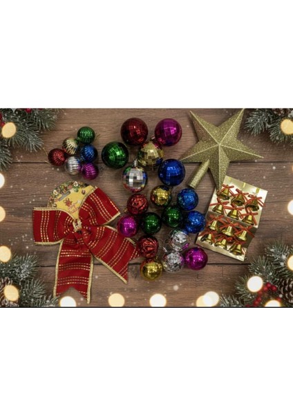 Şık 38'li Yılbaşı Ağaç Süsü Seti, Parlak ve Renkli Dekorasyon