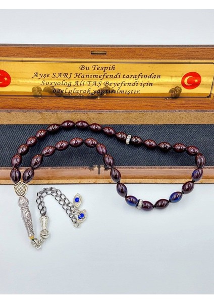 Siyah-Mavi Alpaka Püsküllü Ateş Kehribar Tespih (Ahşap Kutu) fiyatları