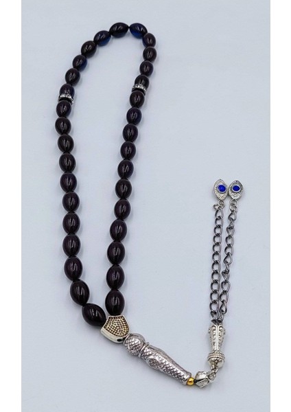 Siyah-Mavi Alpaka Püsküllü Ateş Kehribar Tespih (Ahşap Kutu) fırsatları