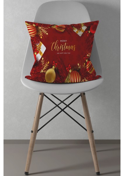 Yılbaşı Temalı Kırmızı Kırlent Kılıfı 43X43, Şık ve Sıcak Hediye Seçeneği