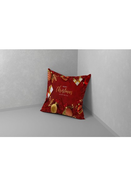 Yılbaşı Temalı Kırmızı Kırlent Kılıfı 43X43, Şık ve Sıcak Hediye Seçeneği